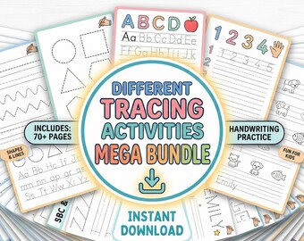 Alphabet Tracing Worksheets Mega Bundle, Preschool Handwriting Practice (Digital Download)