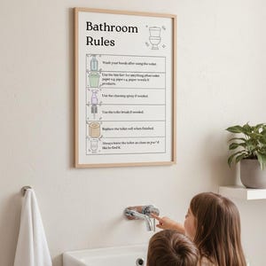 Affiche sur les règles de la salle de bain pour enfants, guide d'apprentissage de la propreté (téléchargement numérique A4 PDF et PNG) image 2
