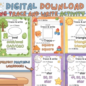 Cuaderno de ejercicios para preescolar: Trazar y escribir formas, práctica de escritura a mano (Descarga digital en PDF)