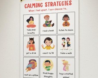 Poster kalmerende strategieën voor kinderen, emotionele regulatie, dagelijkse routine (digitale download, A4-formaat, pdf en png-bestand)