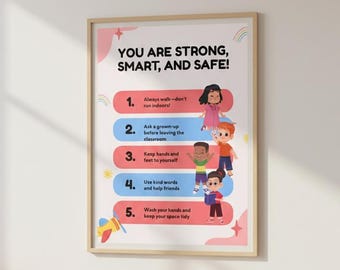 Poster veiligheidsregels voor kinderen, kinderkamerdecor in de klas (digitale download)