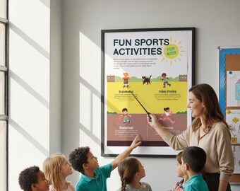 Leuke poster met sportactiviteiten, gids voor een gezonde levensstijl voor kinderen (digitale download)
