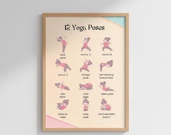 Poster yogahoudingen voor kinderen, rektabel voor peuters (digitale download)
