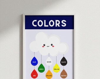 Nursery Colors Poster, Cloud Wall Art, Toddler Learning (Digital Download)