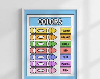 Rainbow Crayon Colors Poster, Classroom Homeschool Decor (Digital Download)
