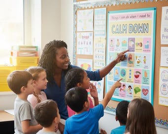 Calm Down Corner-posterset, visueel schema voor kinderen, tabel met kalmerende strategieën (digitale download)