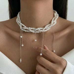 Pearl Choker Necklace, Layered Pearl Jewelry, Statement Choker, Elegant Bridal Necklace, Wedding Jewelry, Vintage Style, Gift For Her