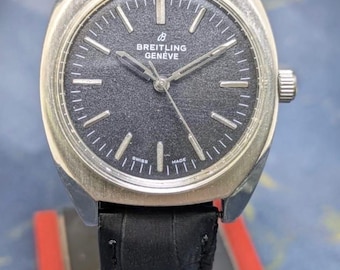Vintage Breitling Genève Watch – 1970s Swiss Manual Wind, Black Dial