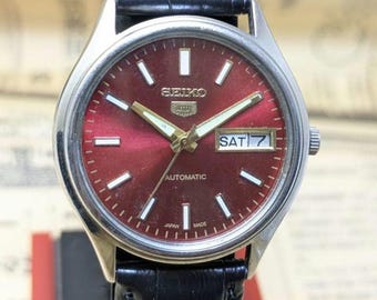 Vintage Seiko 5 Automatic Watch 6309A: Red Sunburst Dial, Made in Japan