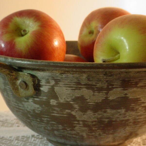 RESERVED for Marika Collins Vintage Copper Bowl with Brass Handles