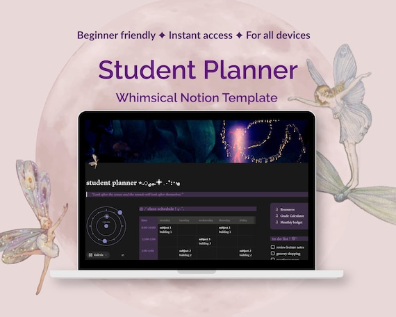 Whimsical Notion Student Planner, Academic Template (Digital Planner)