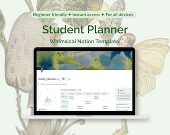 Fairycore Student Planner | School Notion Template | Whimsical Study Planner