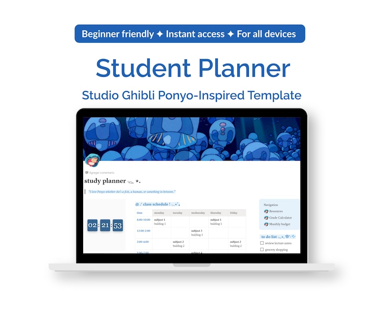Op pony's geïnspireerde studentenplanner | Digitale studieplanner van Studio Ghibli afbeelding 1