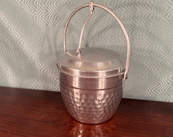 Mid-Century Hammered Ice Bucket with Hinged Lid, Aluminum, 12 high by 8 wide overall