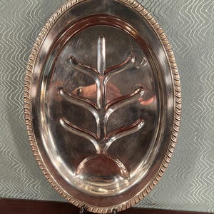 Vintage Silverplated footed Eton Meat Platter - Large 17.6 x 11.5 inch - Tree and Well