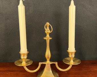 Vintage Brass Candelabra, 2 Taper Holders, 9 1/2 High, 10-Inch Wide, Aged Patina