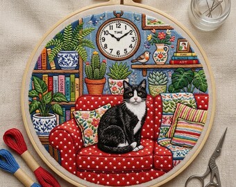Kit de broderie chat smoking : motif de couture pour chambre confortable, ensemble de travaux manuels pour débutants