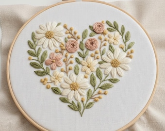 Floral Embroidery Kit, Modern Cottagecore Hoop Art Craft, Beginner DIY Wall Decor