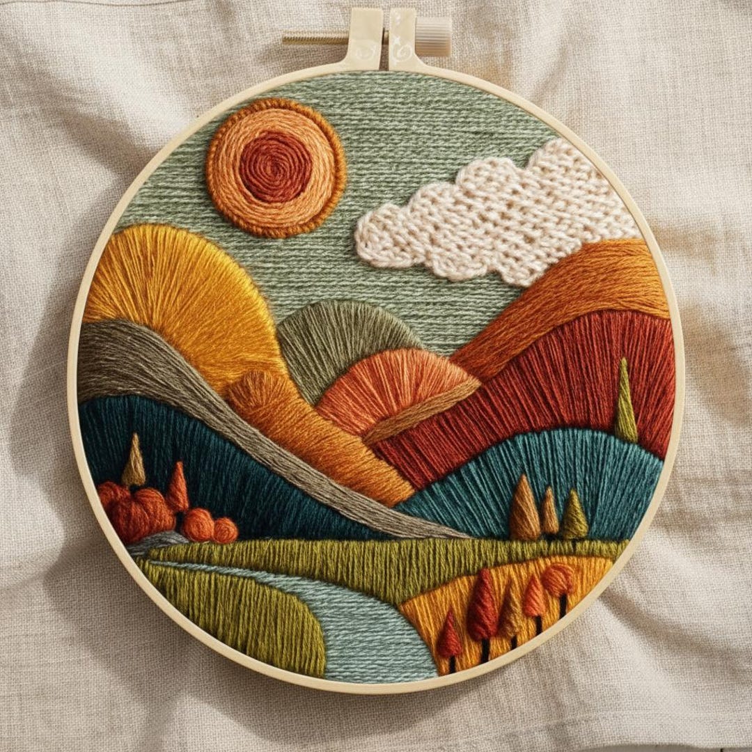Modern Mountain Landscape Embroidery Kit, Abstract Nature Hoop Art Wall ...