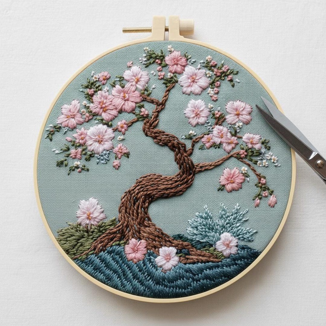 Cherry Blossom Embroidery Kit, Japanese Landscape, DIY Needlepoint - Etsy