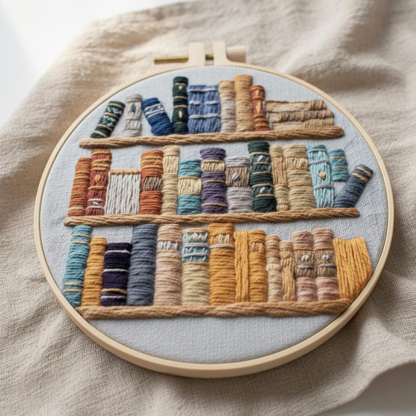 Bookshelf Embroidery Kit, DIY Library Hoop Art for Adults & Beginners ...