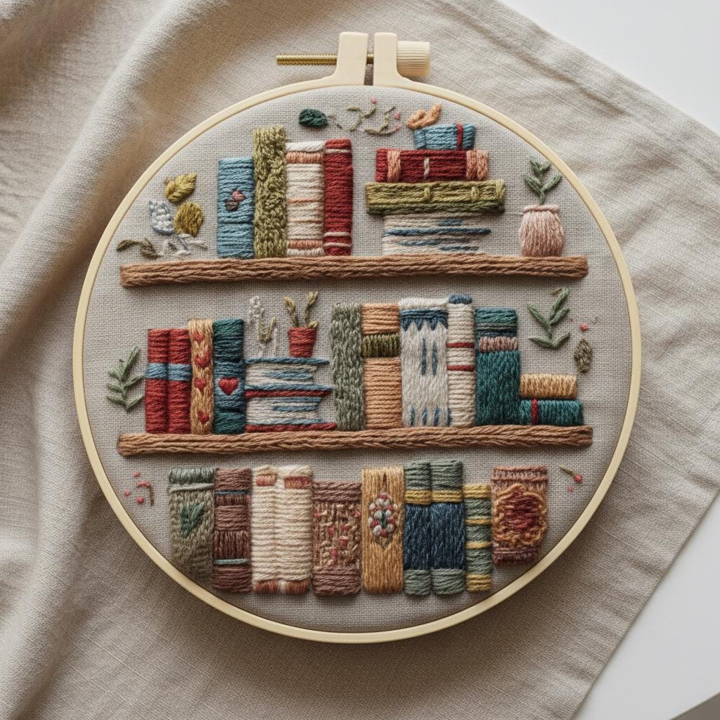 Bookshelf Embroidery Kit, DIY Library Hoop Art for Adults & Beginners ...