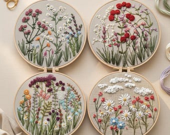 Kit de démarrage pour broderie de fleurs sauvages : travaux de couture à l'aiguille (20 cm)