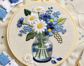 Kit de broderie florale moderne : ensemble de travaux manuels créatifs bricolage cerceau botanique marguerite