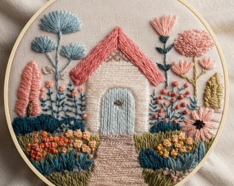Kit de broderie pour débutants, décoration de cerceau de maison de campagne et de jardin, kit complet de créations manuelles pour adultes, décoration murale Cottagecore moderne