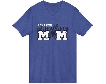 Panthers Wrestling Mom Tee | V-Neck Team Spirit T-Shirt | Bella & Canvas Shirt
