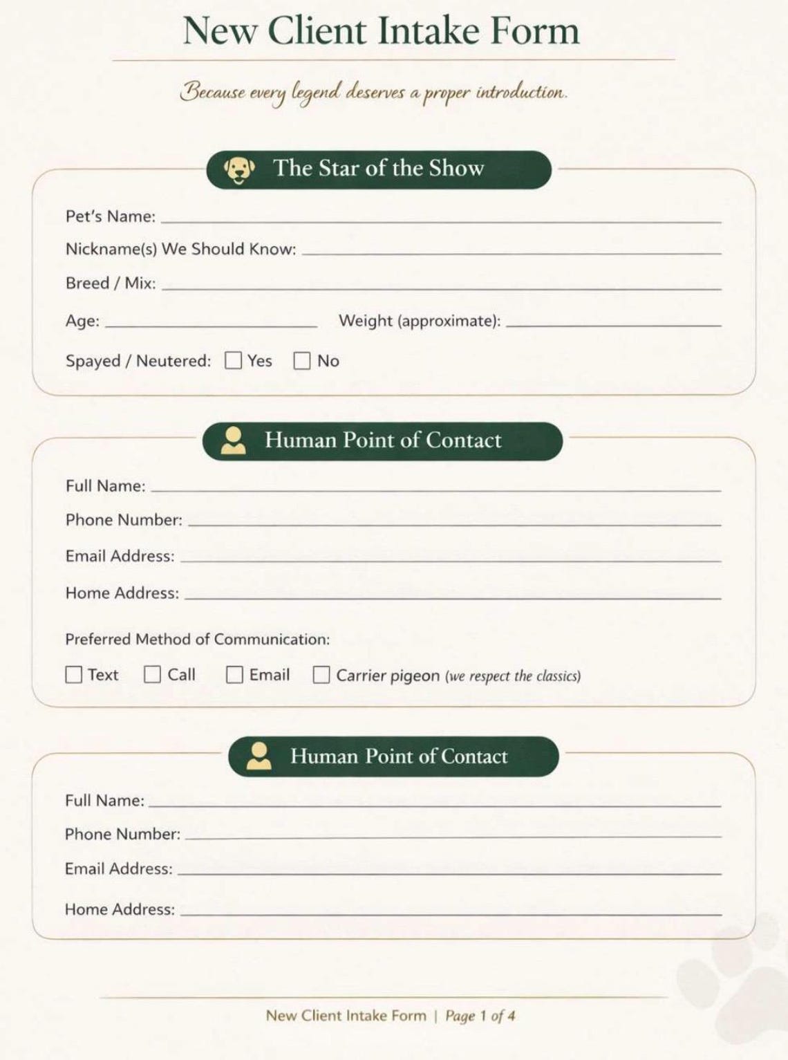 Dog Business Client Intake Form | Pet Sitter, Groomer, Walker PDF (2 ...
