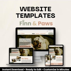 Dog Business Website Template, Dog Trainer, Groomer, Daycare (Canva Editable)
