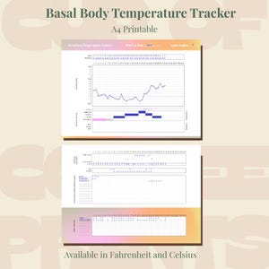 Colorful printable basal body temperature chart for hormonal cycle - BBT - conception - period tracker - fertile window - Instant download