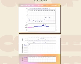 Tabla de temperatura basal imprimible a todo color para el ciclo hormonal (TCB), concepción, seguimiento del período y ventana fértil. Descarga instantánea.