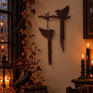 Macrame Wall Hanging Boho Home Decor Handmade Fiber Art "Birds"
