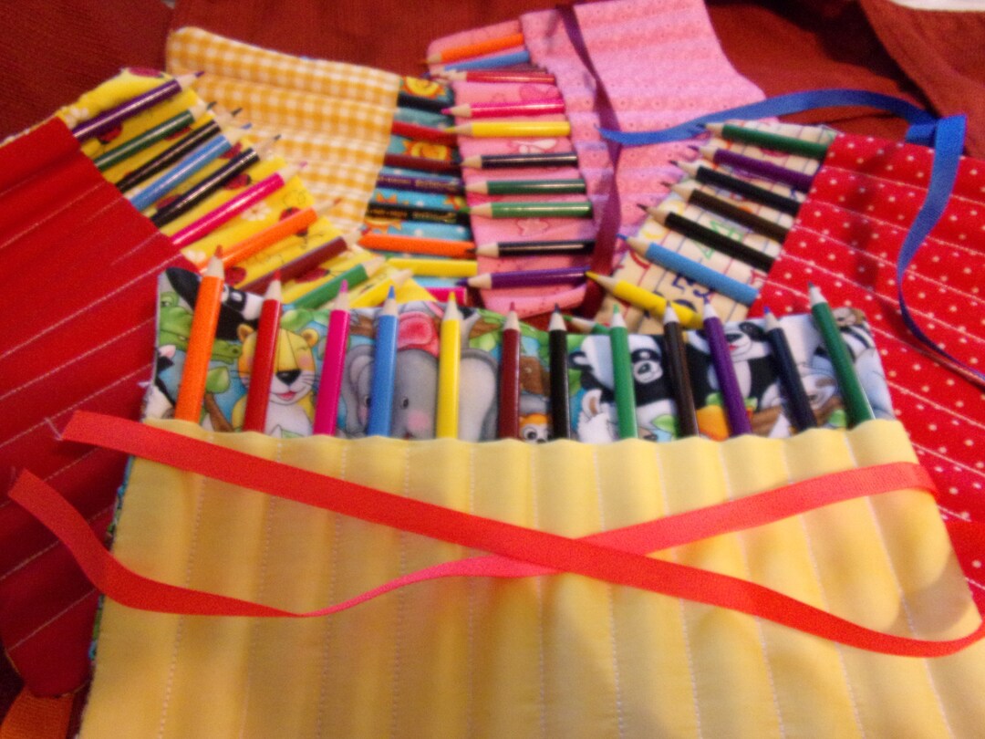 Handmade Fabric Roll up Pencil Holder With Pencils Etsy