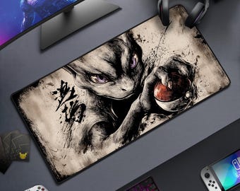 Mewtwo Illustration XL Gaming Desk Mat | Premium Aesthetic Desk Pad | Extended Mouse Pad for Setup & Office