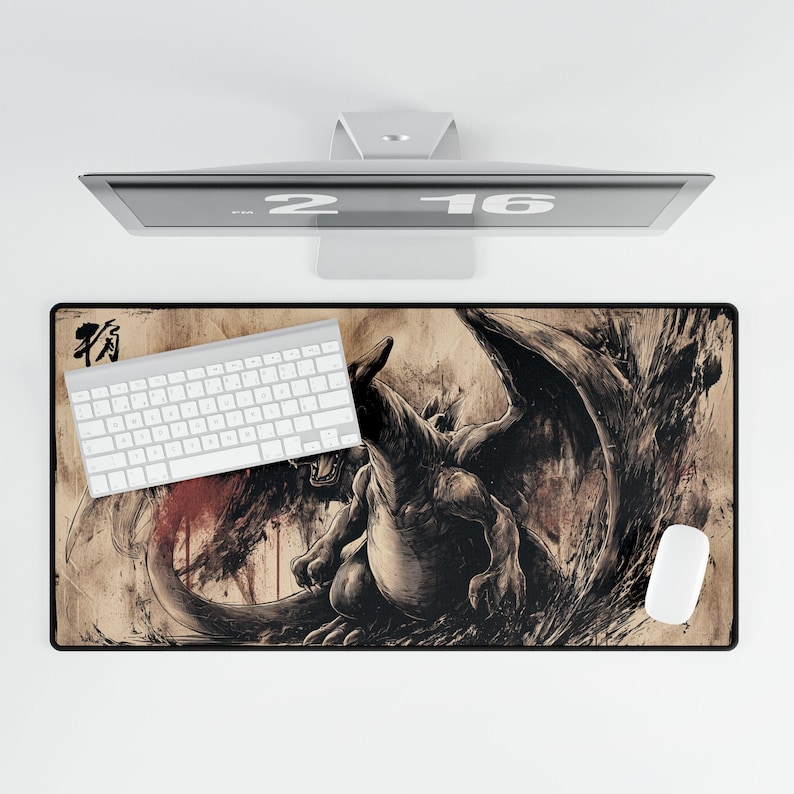 Charizard Ink Brush XL Gaming Desk Mat | Premium Aesthetic Desk Pad | Extended Mouse Pad for Setup & Office image 6