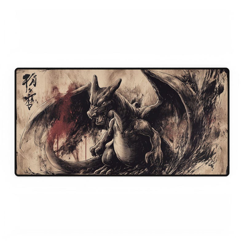 Charizard Ink Brush XL Gaming Desk Mat | Premium Aesthetic Desk Pad | Extended Mouse Pad for Setup & Office image 7