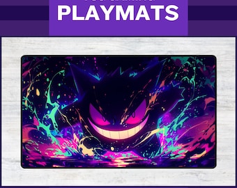 Gengar Neon lächelnder Geist TKG Playmat für MTG & Riftbound | Turnier Spielmatte mit genähten Kanten