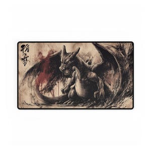 Charizard Ink Brush XL Gaming Desk Mat | Premium Aesthetic Desk Pad | Extended Mouse Pad for Setup & Office image 9