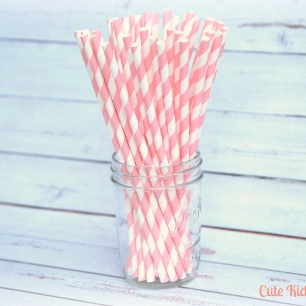 PINK Paper Straws - Set of 25 - Paper Straws - Milk Bottle Straw - Soda Straw - Pink Striped Paper Straws