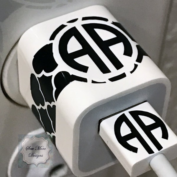 Personalized ~ Monogrammed iPhone Charger Wrap ~ Custom ~ Made to Order Charger Decal ~ Circle Monogram