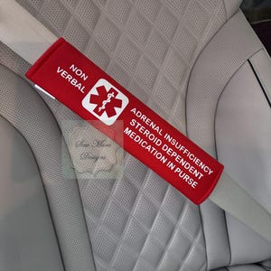 Funda para cinturón de seguridad de alerta médica para insuficiencia suprarrenal: dependiente de esteroides, accesorio de emergencia para automóvil