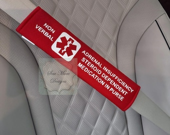 Bijnierinsufficiëntie Medical Alert Hoes veiligheidsgordel: afhankelijk van steroïden, auto-accessoire voor noodgevallen