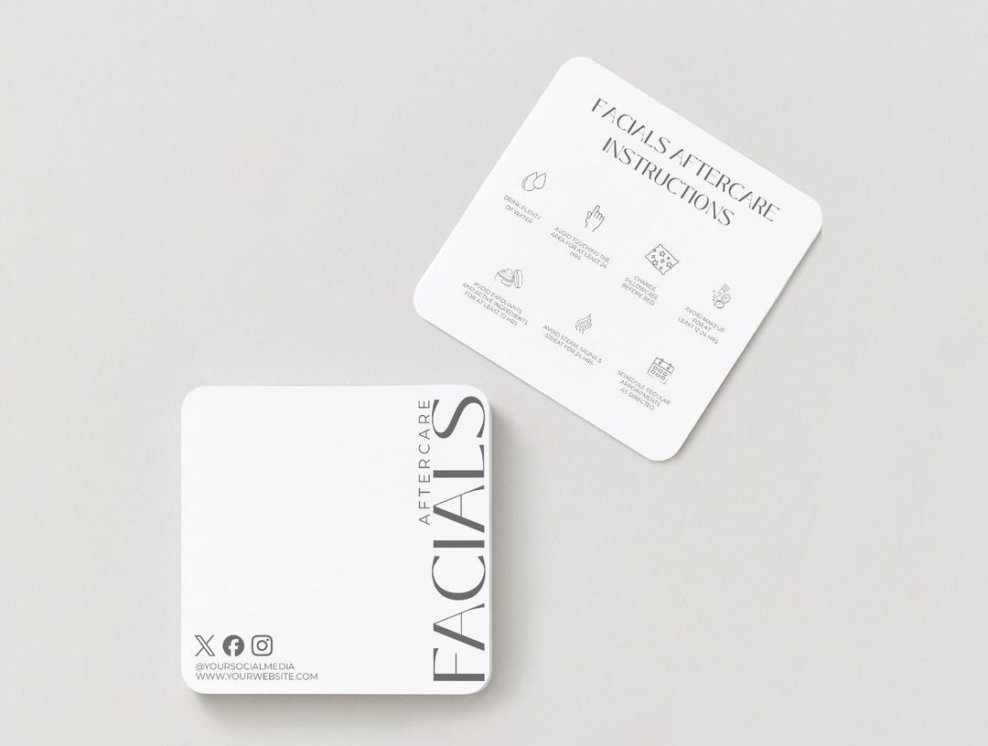 Client Face Card Facial Aftercare Cards | Skincare After Treatment Care Card for Clients ...