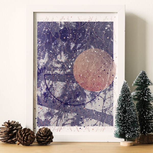 8x10 print Diffusion collection poster winter tree snow modern minimal geo graphic design art pink dark blue gold texture home wall decor