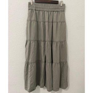 Quince Tiered Maxi Skirt XS Olive Green Tencel Lyocell Elastic Waist image 1