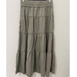 Quince Tiered Maxi Skirt XS Olive Green Tencel Lyocell Elastic Waist image 2