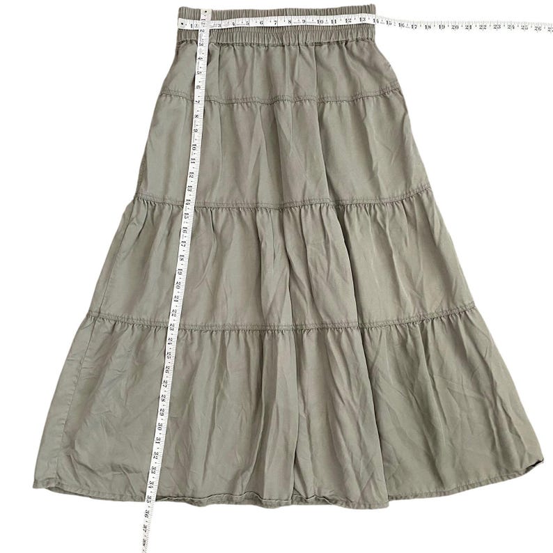Quince Tiered Maxi Skirt XS Olive Green Tencel Lyocell Elastic Waist image 5